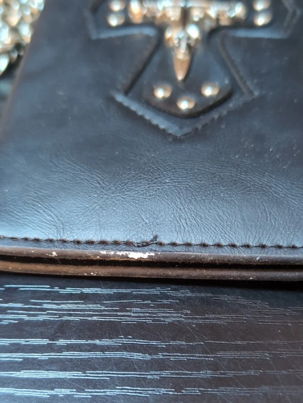 Men's Black Cross Accent Chain Wallet